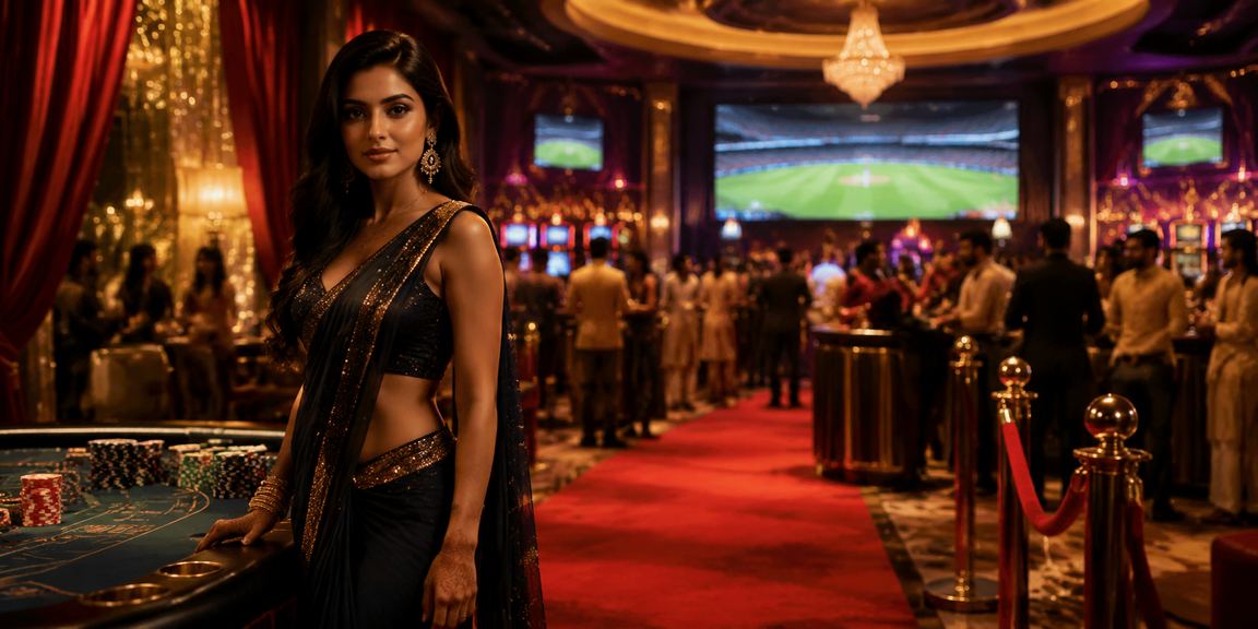 Night market scene in India with cricket betting displays